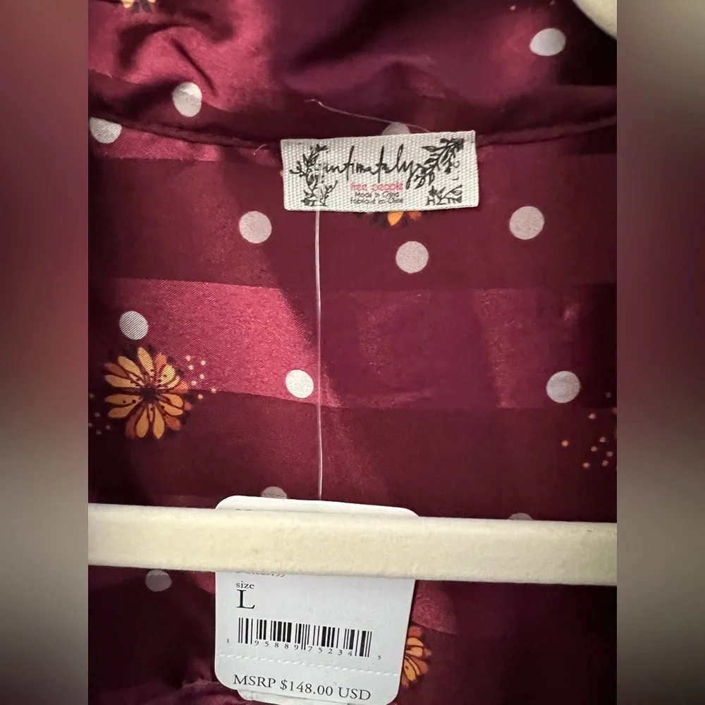 New FREE PEOPLE Women's Pajama Party Holiday Robe - Wine Combo Size Large - Picture 4 of 11